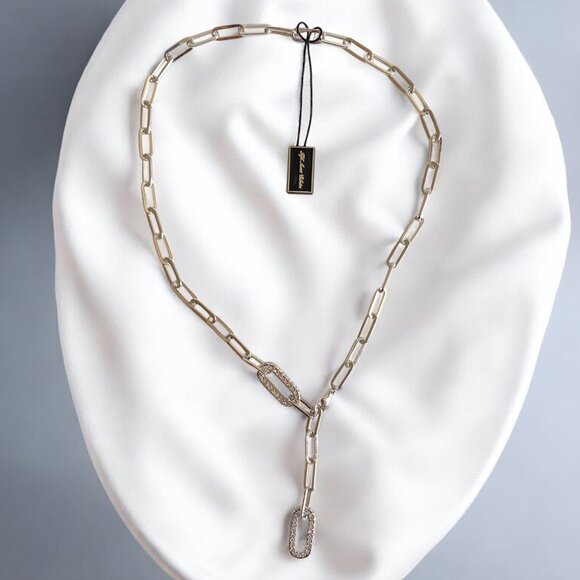 FAC Crystal Chain Link Lariat Style Necklace Silver Tone - Picture 5 of 8